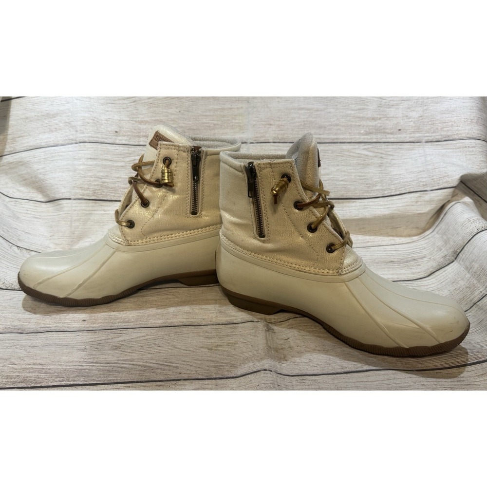 Sperry Rain Duck Boots Saltwater Canvas Rubber Oat Gold 9.5 Great Deal - Picture 6 of 7